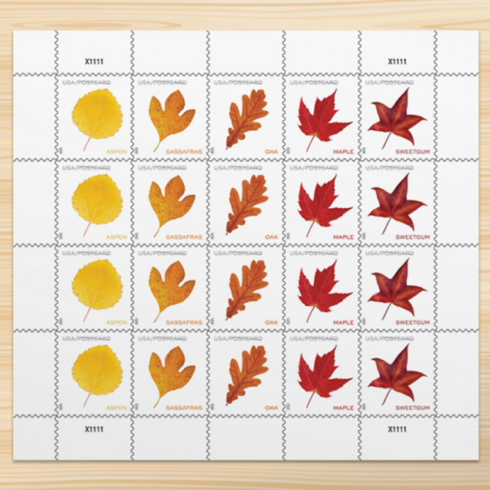 (2025) Vibrant Leaves Postcard Stamps, Sheet of 20 | Multiple Stamp Designs and Formats