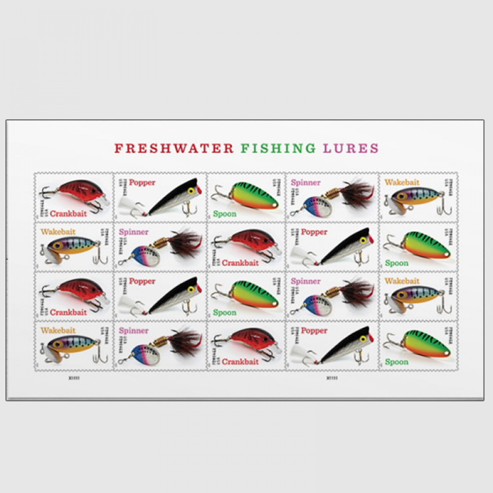 (2025) Freshwater Fishing Lures Forever Stamps, Sheet of 20